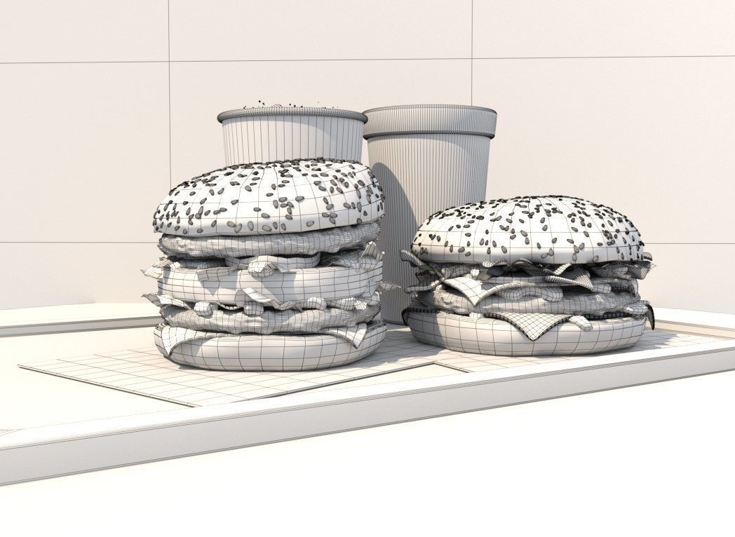 Burgers  cola and beer fastfood set 3D model_6
