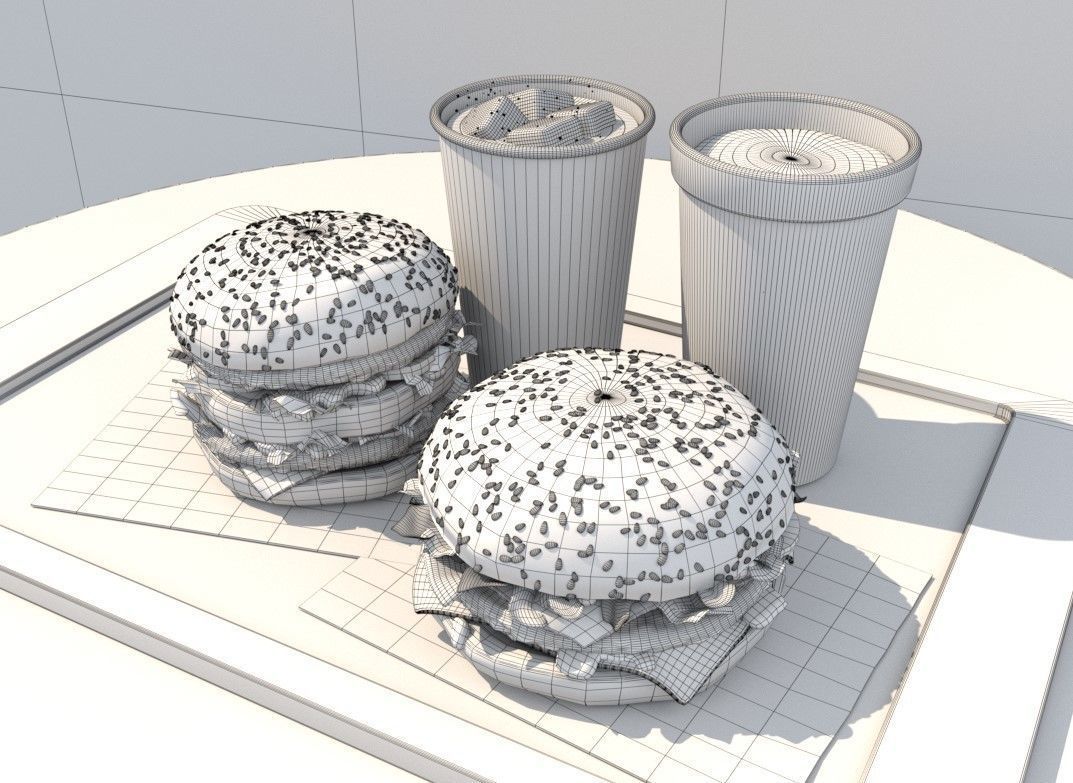 Burgers  cola and beer fastfood set 3D model_8