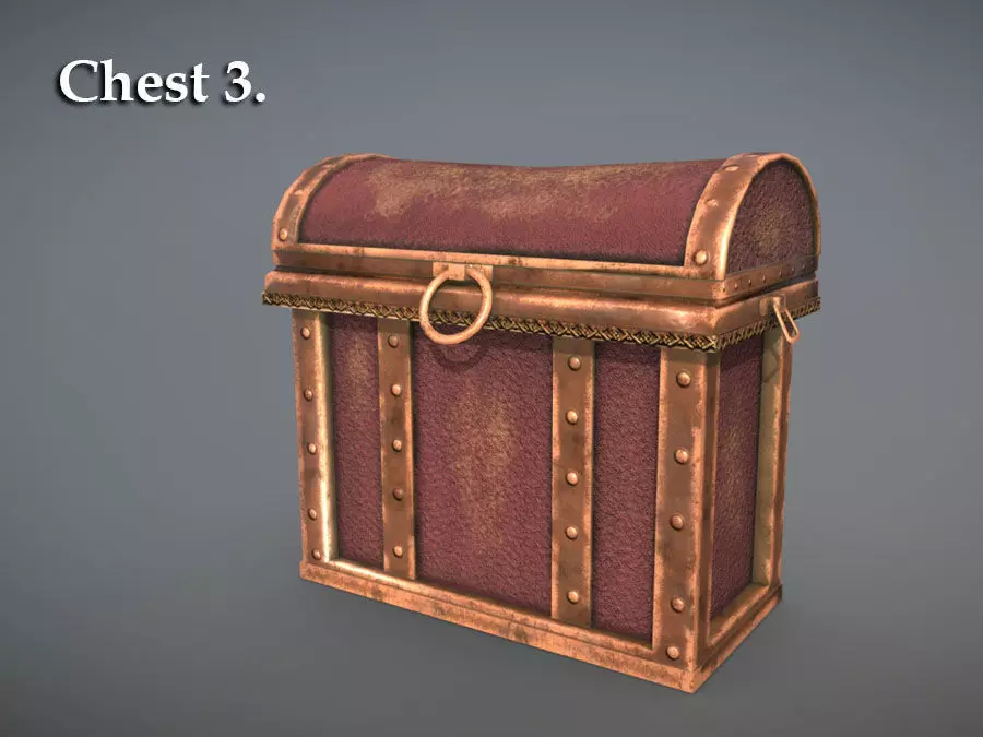 Chest 3 wooden Low-poly 3D model_0