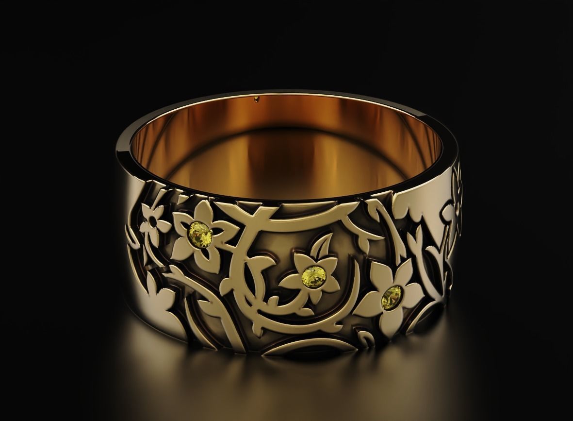 Elegant ring with diamonds and flowers 556 3D print model_6
