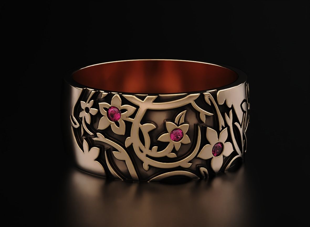 Elegant ring with diamonds and flowers 556 3D print model_10