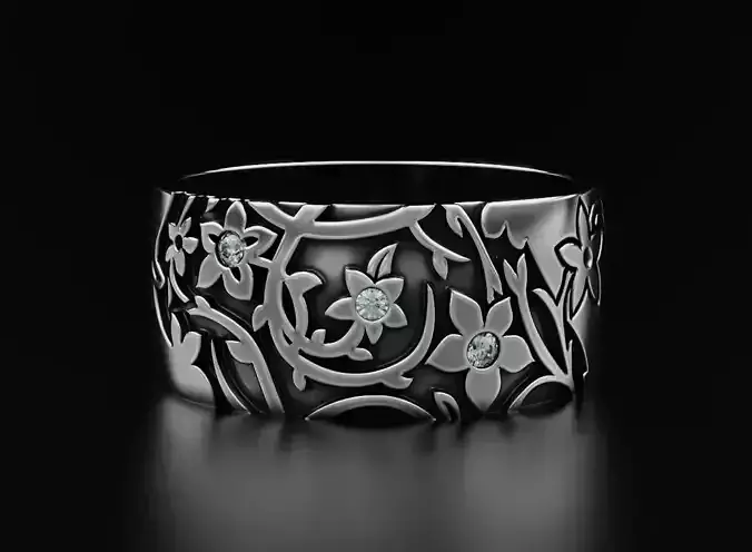 Elegant ring with diamonds and flowers 556