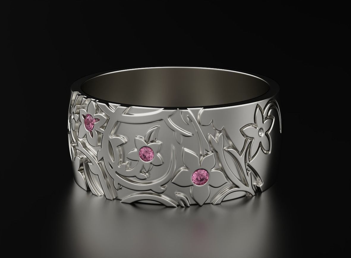 Elegant ring with diamonds and flowers 556 3D print model_9