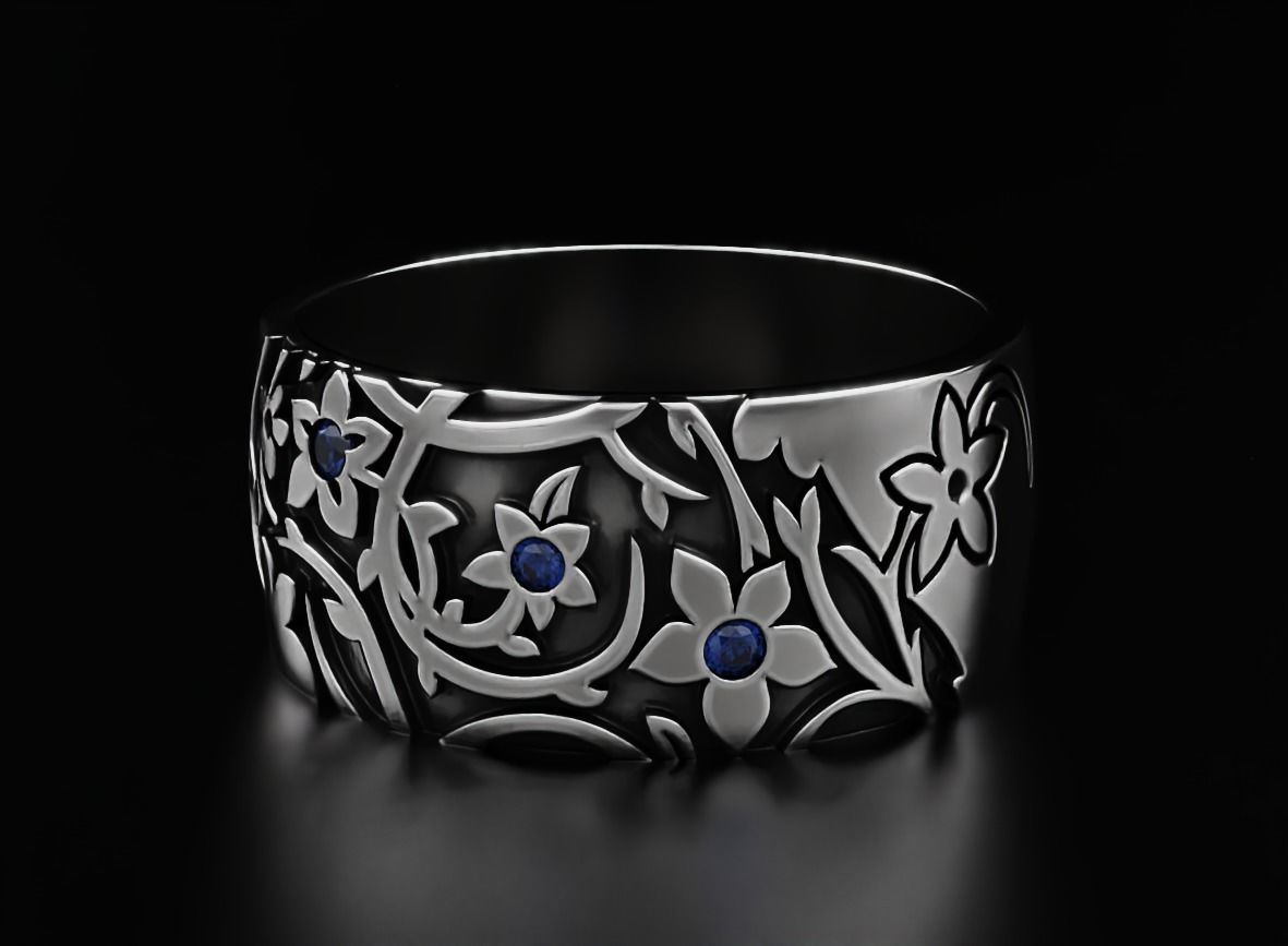 Elegant ring with diamonds and flowers 556 3D print model_8