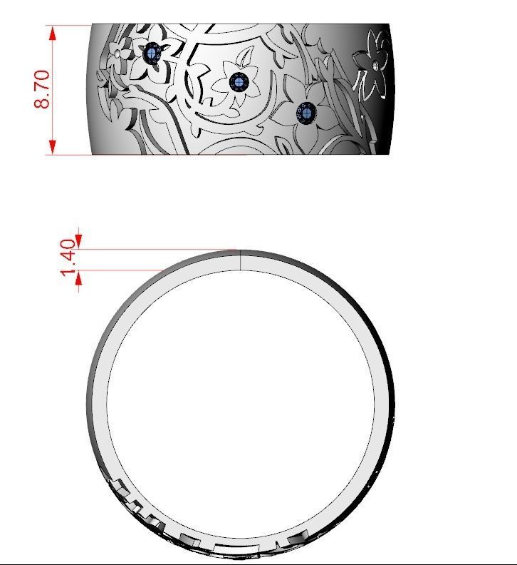 Elegant ring with diamonds and flowers 556 3D print model_11