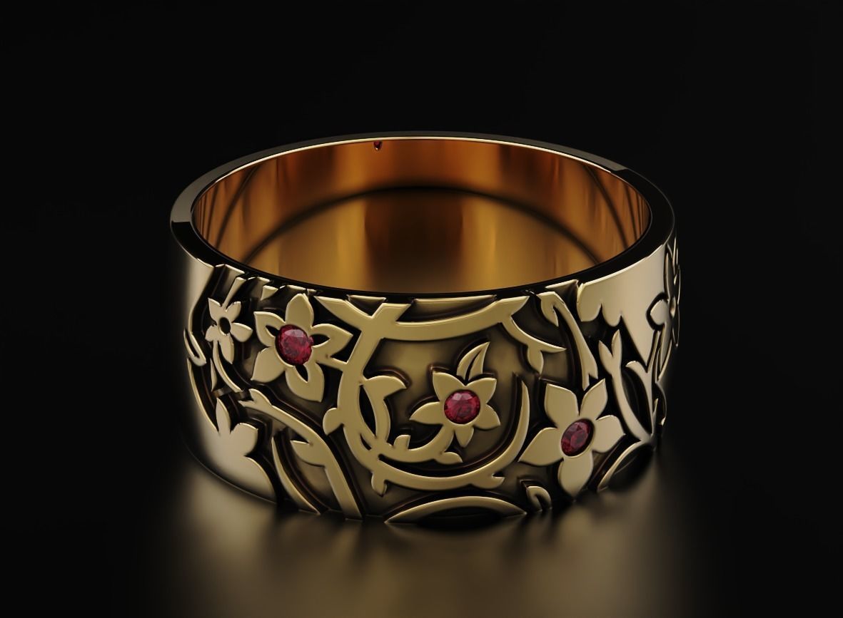 Elegant ring with diamonds and flowers 556 3D print model_5