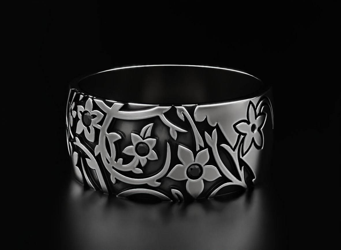 Elegant ring with diamonds and flowers 556 3D print model_2