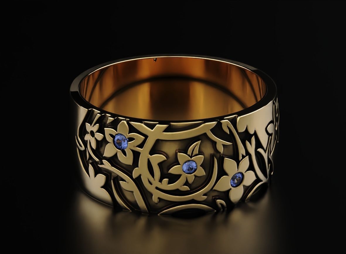 Elegant ring with diamonds and flowers 556 3D print model_7
