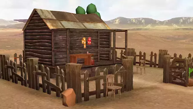 3D-wooden house model Low-poly 3D model