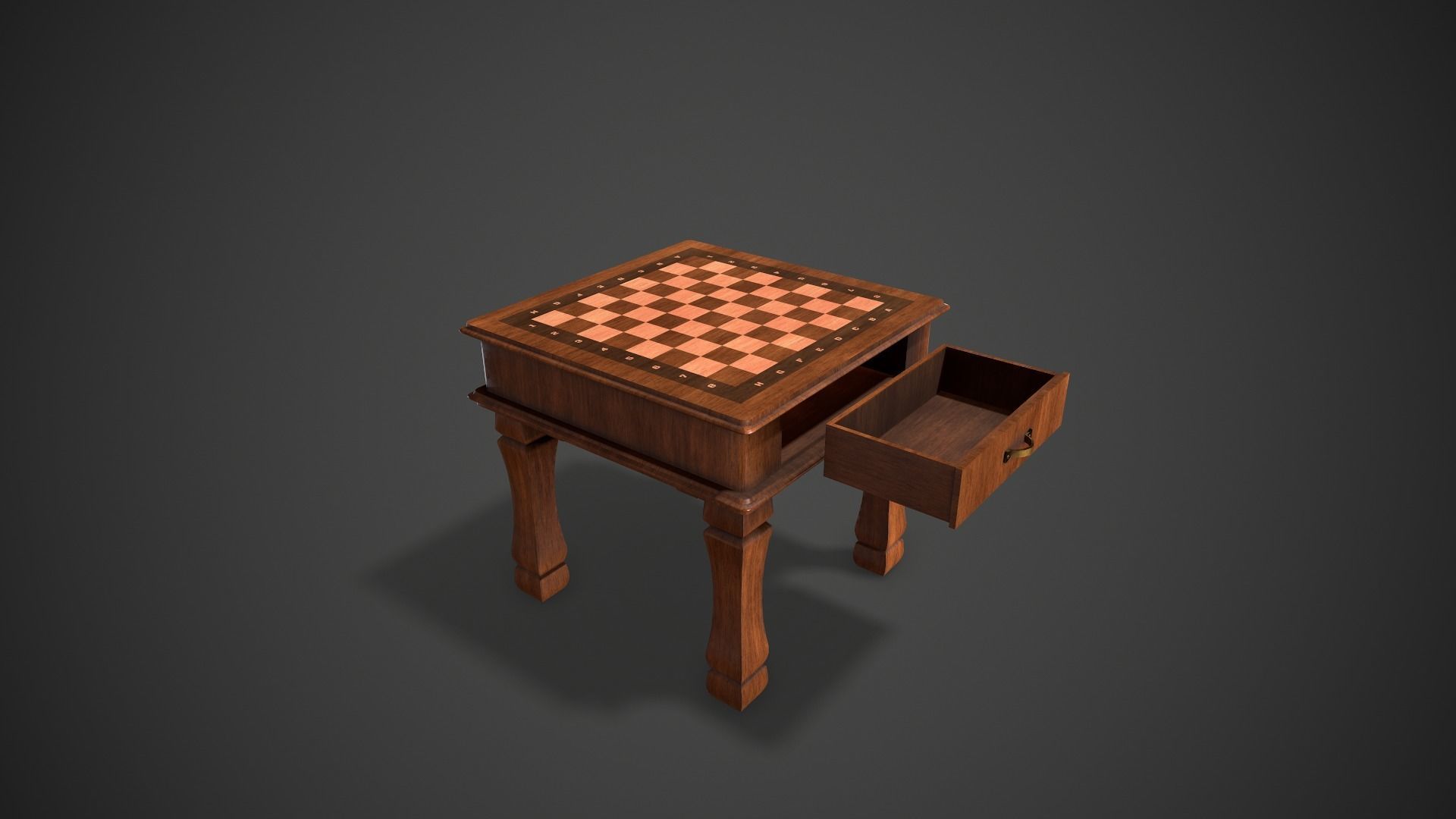 Wooden Chess Table Low-poly 3D model_8