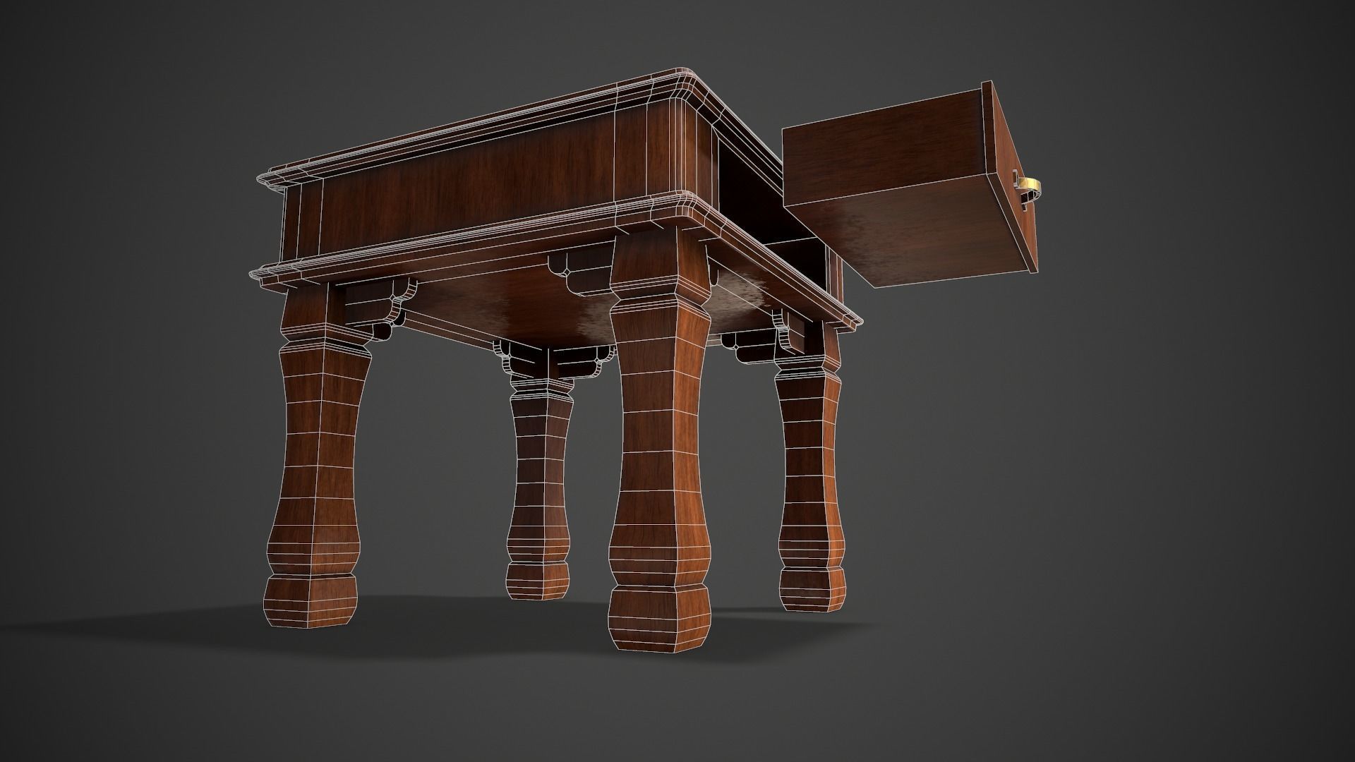 Wooden Chess Table Low-poly 3D model_10