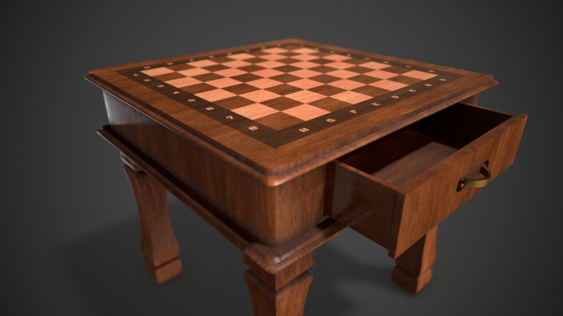 Wooden Chess Table Low-poly 3D model_11
