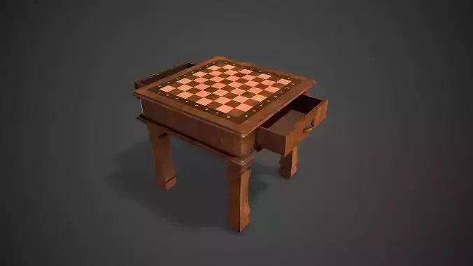 Wooden Chess Table Low-poly 3D model