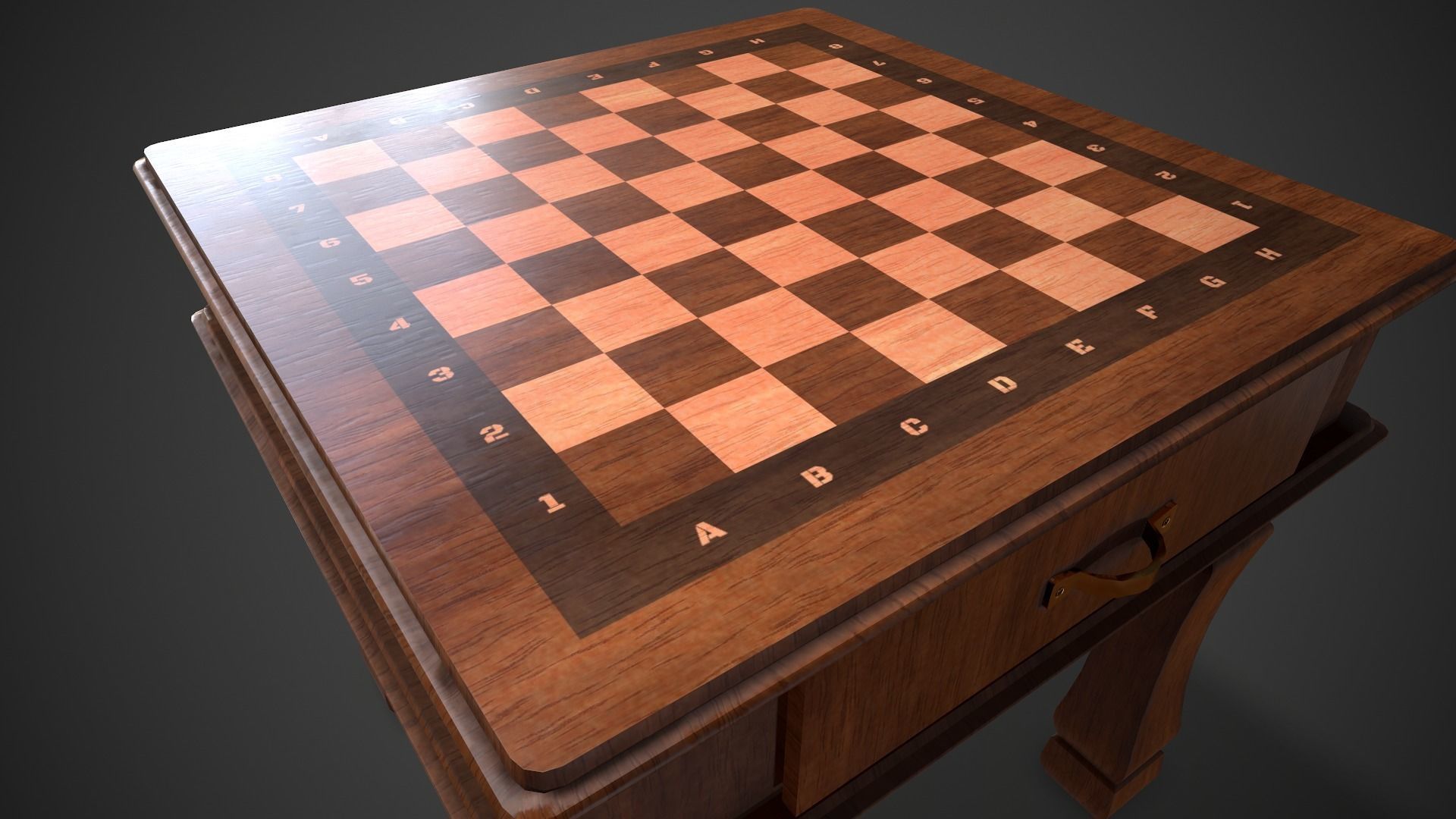 Wooden Chess Table Low-poly 3D model_6