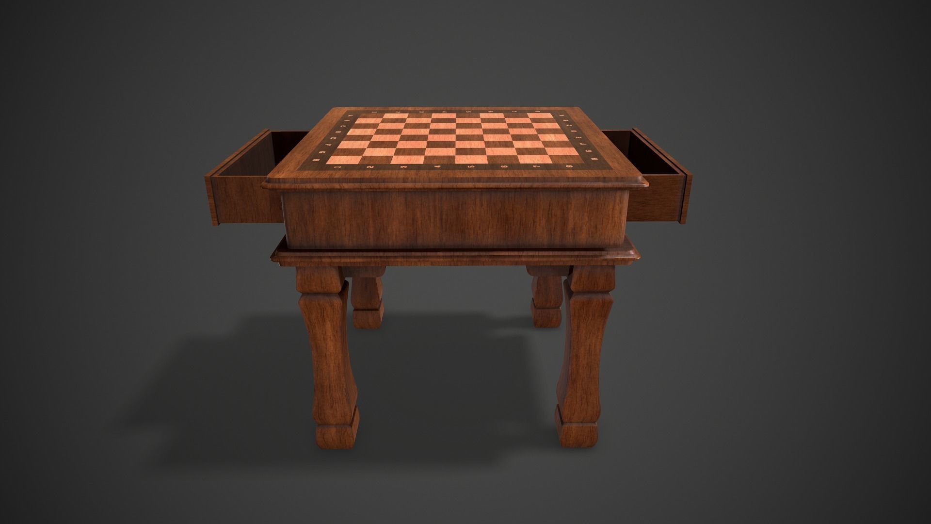 Wooden Chess Table Low-poly 3D model_4