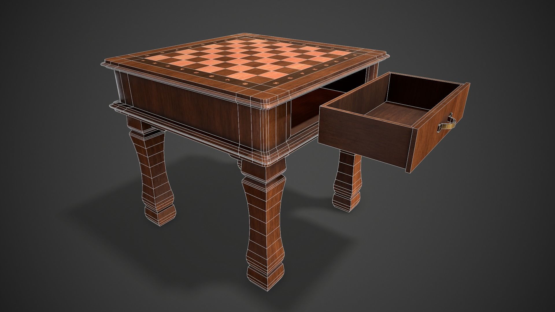 Wooden Chess Table Low-poly 3D model_9