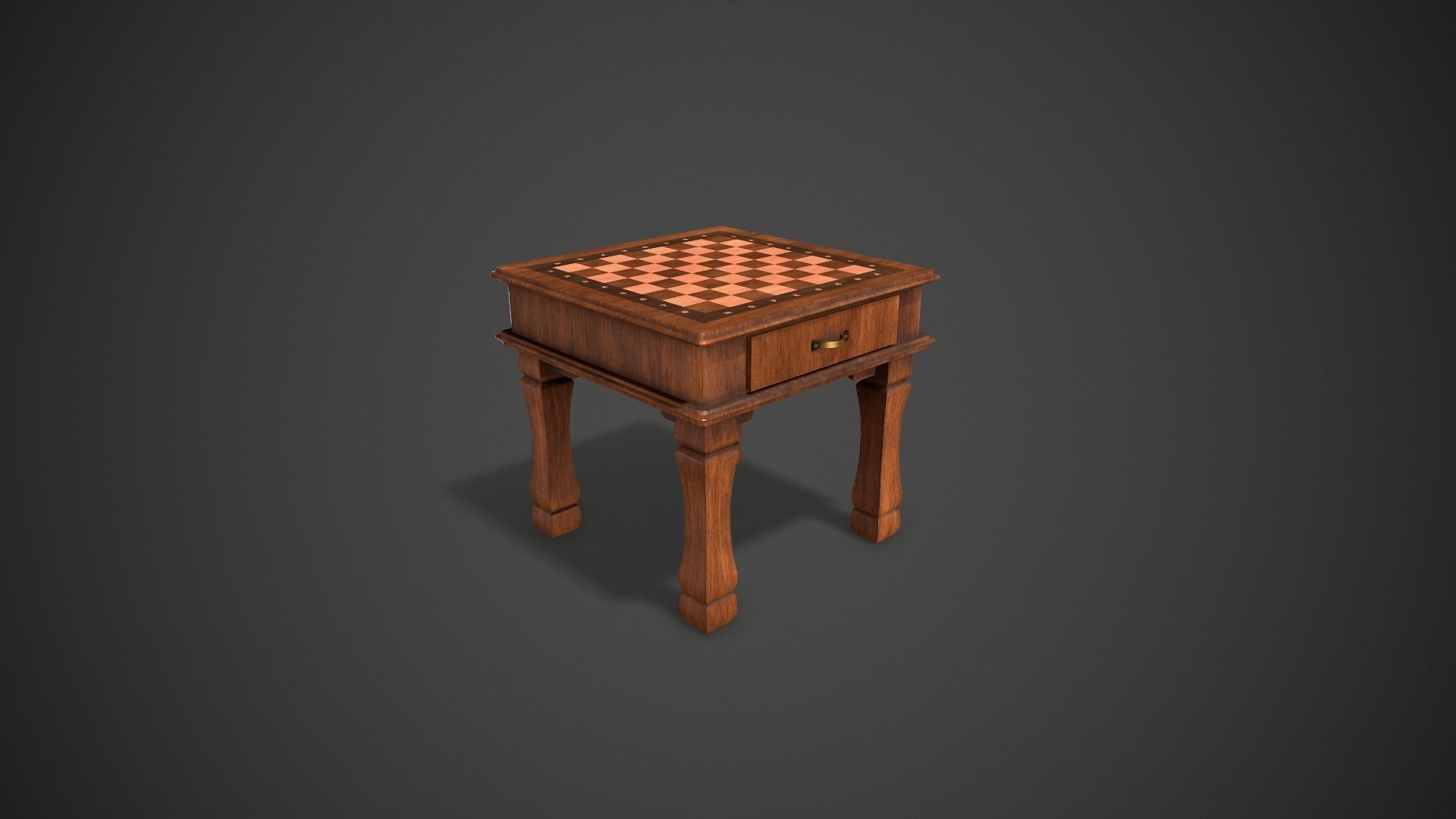 Wooden Chess Table Low-poly 3D model_5