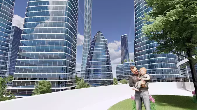 Individual futuristic design of the city