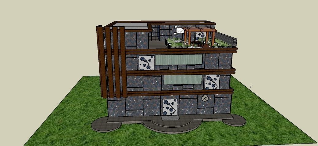 Villa apartment building with balcony 3D model_1