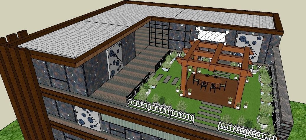 Villa apartment building with balcony 3D model_2