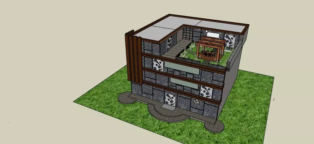 Villa apartment building with balcony 3D model_0