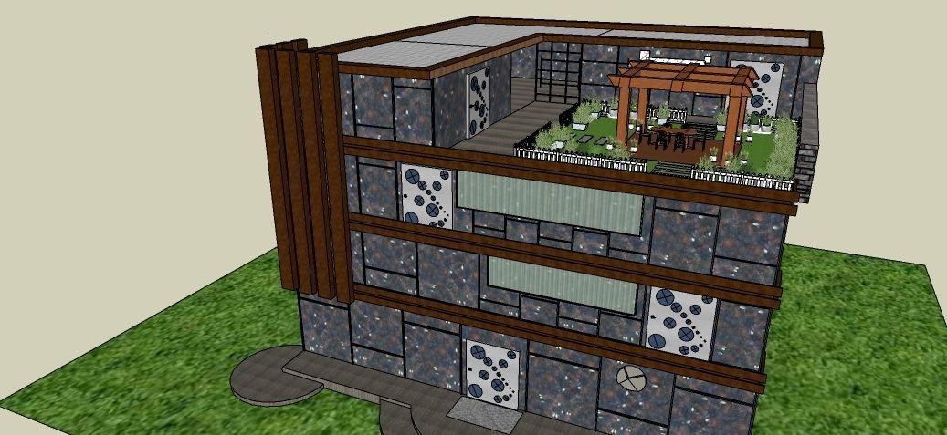 Villa apartment building with balcony 3D model_3