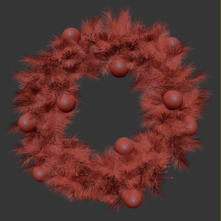 Christmas wreath with lights and ornaments  3D model_2