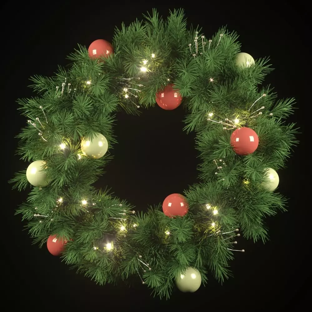 Christmas wreath with lights and ornaments  3D model_0