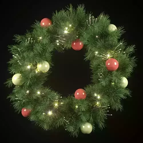Christmas wreath with lights and ornaments  3D model