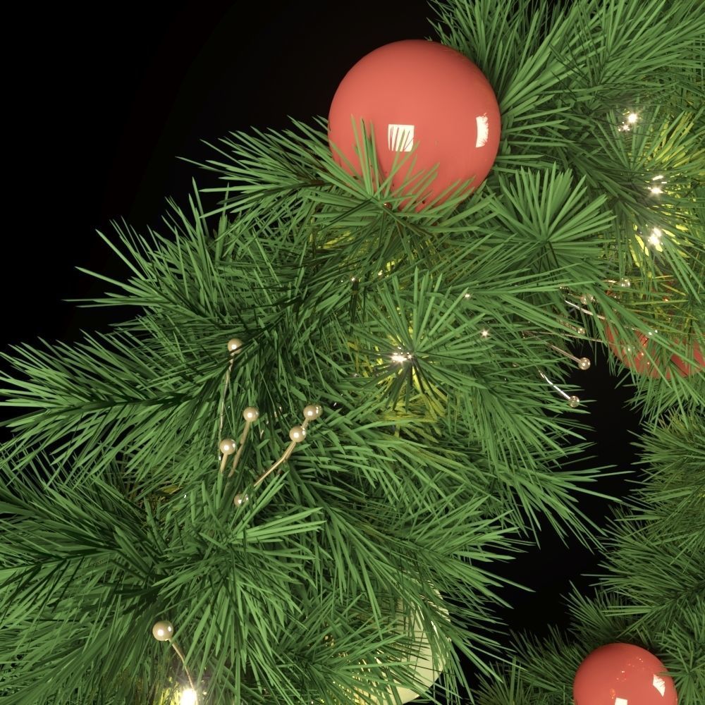 Christmas wreath with lights and ornaments  3D model_1