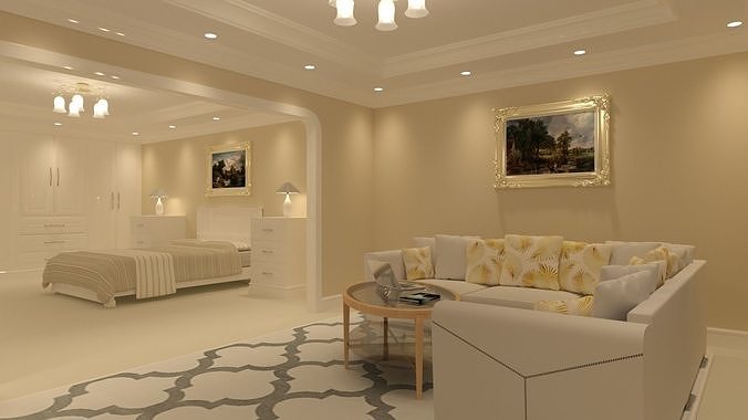 Large bedroom with seating area 3D model 7
