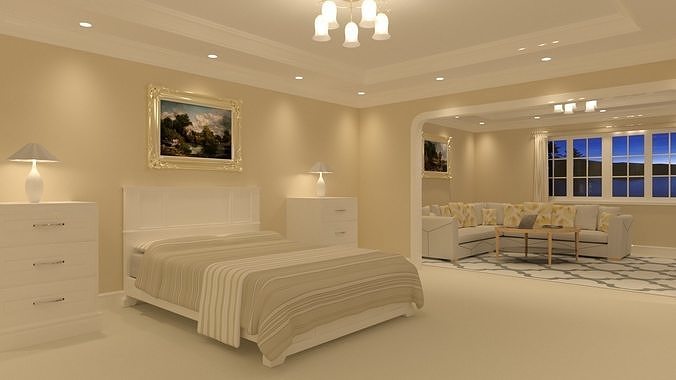 Large bedroom with seating area 3D model 3