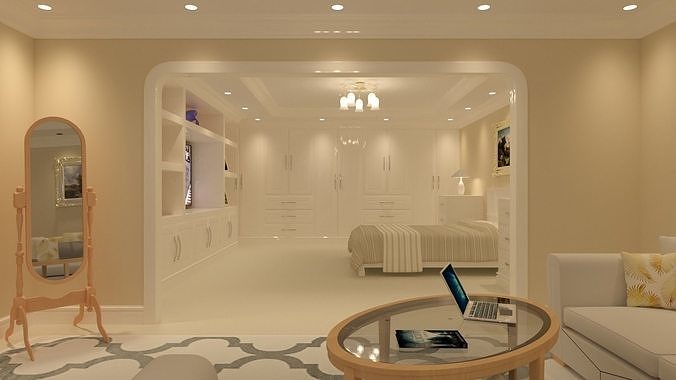 Large bedroom with seating area 3D model 6