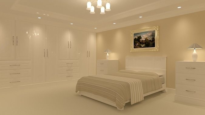 Large bedroom with seating area 3D model 4