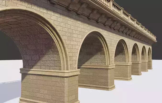 arched brick medieval bridge Low-poly 3D model