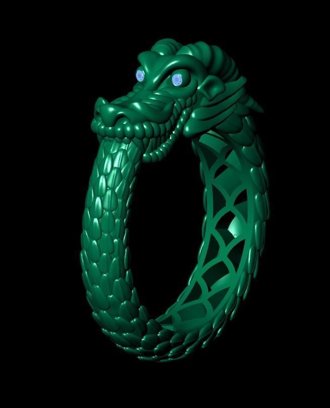 Ouroboros ring dragon biting its own tail 3D print model_21