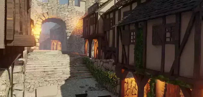 medieval town AOE style Low-poly 3D model