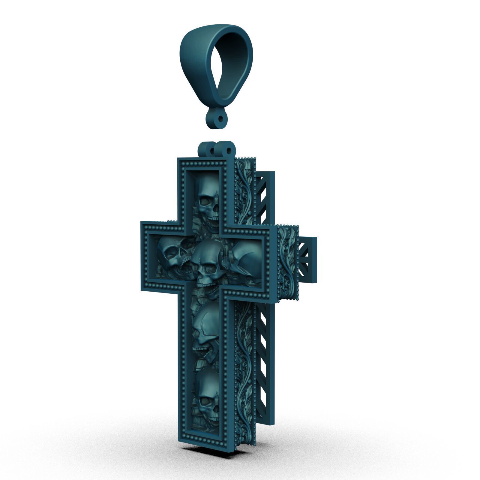 Cross with skulls and patterns 3D print model_6