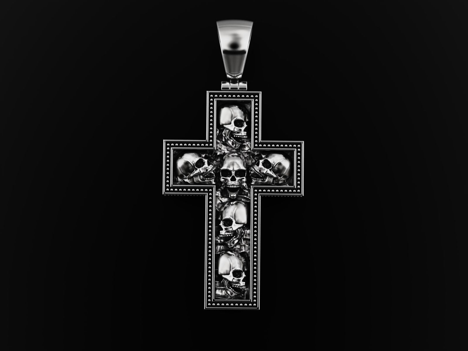Cross with skulls and patterns 3D print model_10