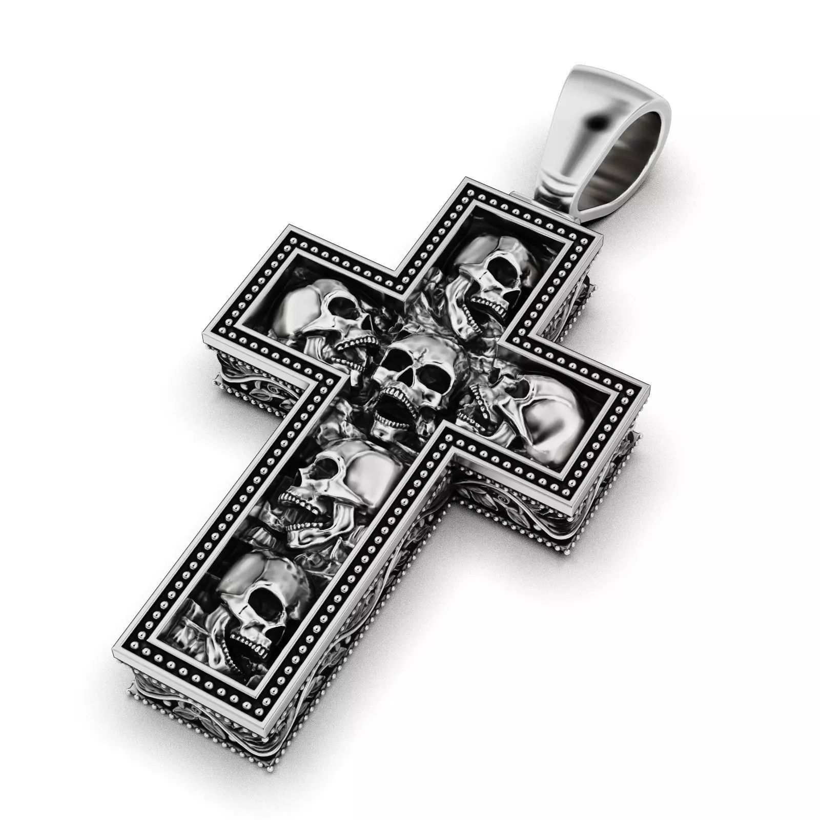 Cross with skulls and patterns 3D print model_0