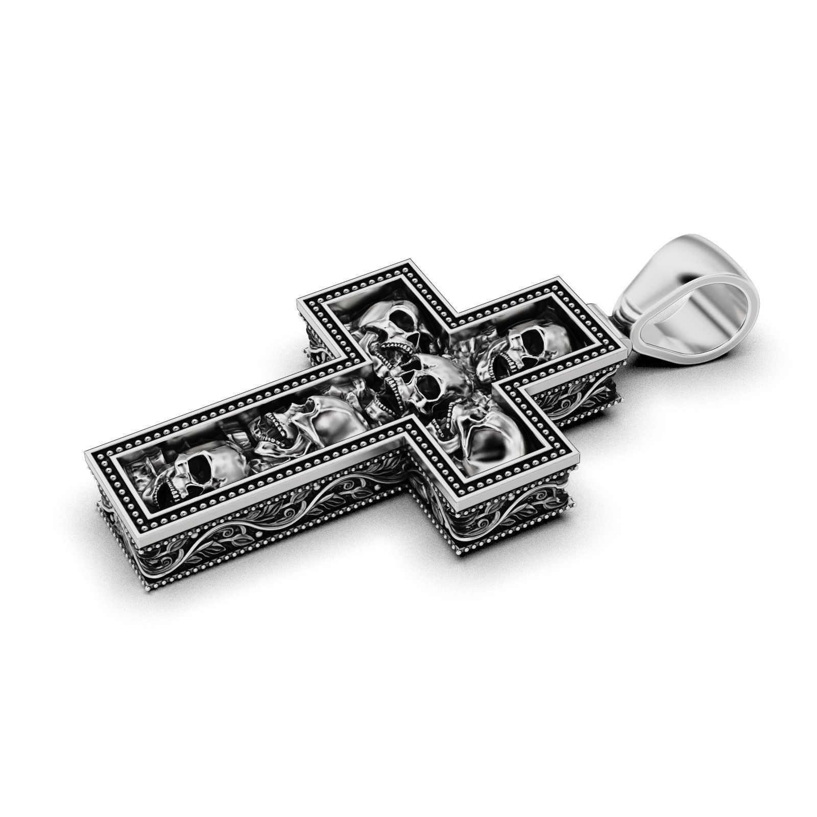 Cross with skulls and patterns 3D print model_3