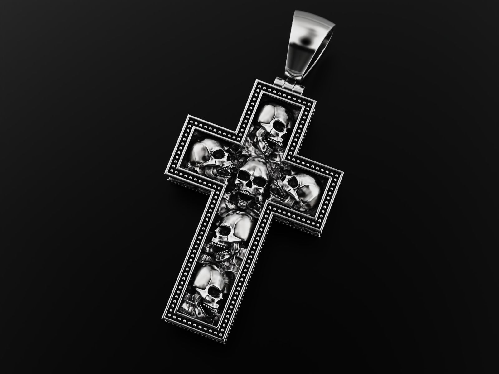 Cross with skulls and patterns 3D print model_11