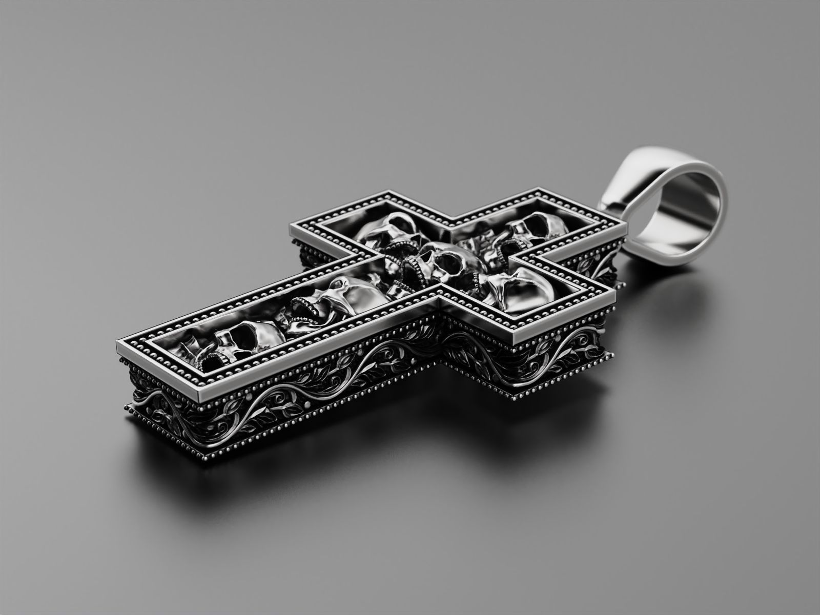 Cross with skulls and patterns 3D print model_13