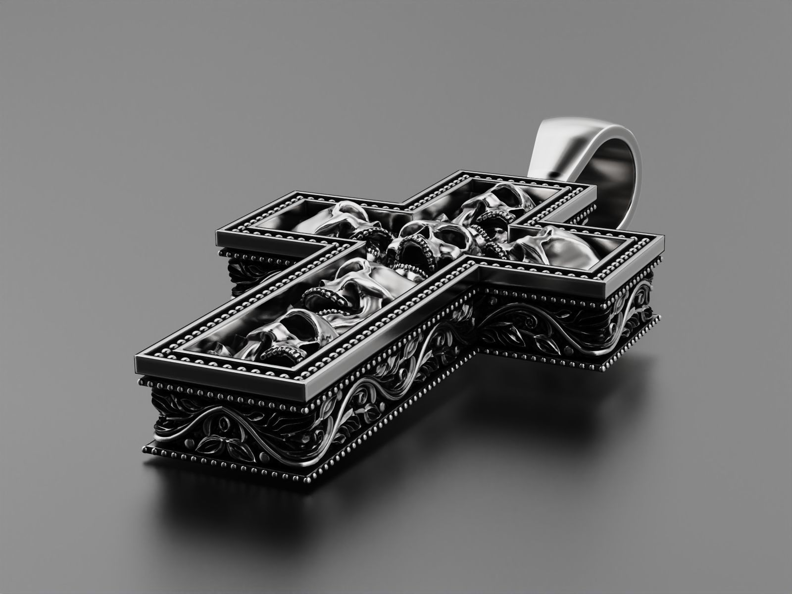 Cross with skulls and patterns 3D print model_14