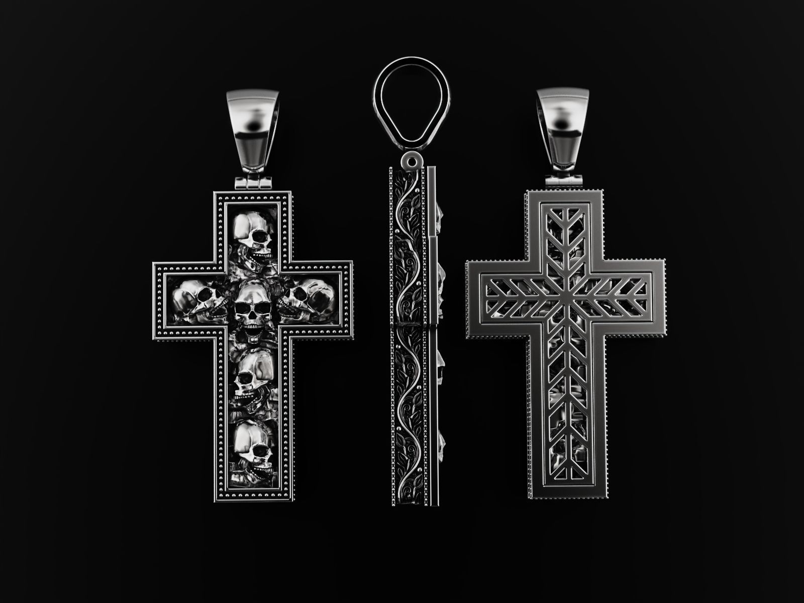 Cross with skulls and patterns 3D print model_9