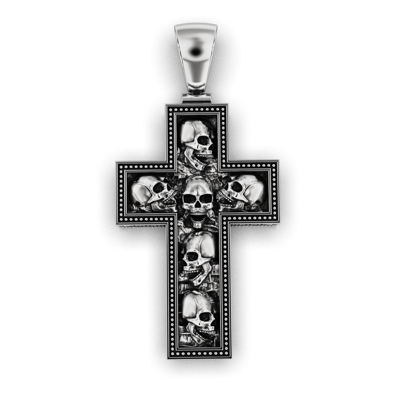 Cross with skulls and patterns 3D print model_2