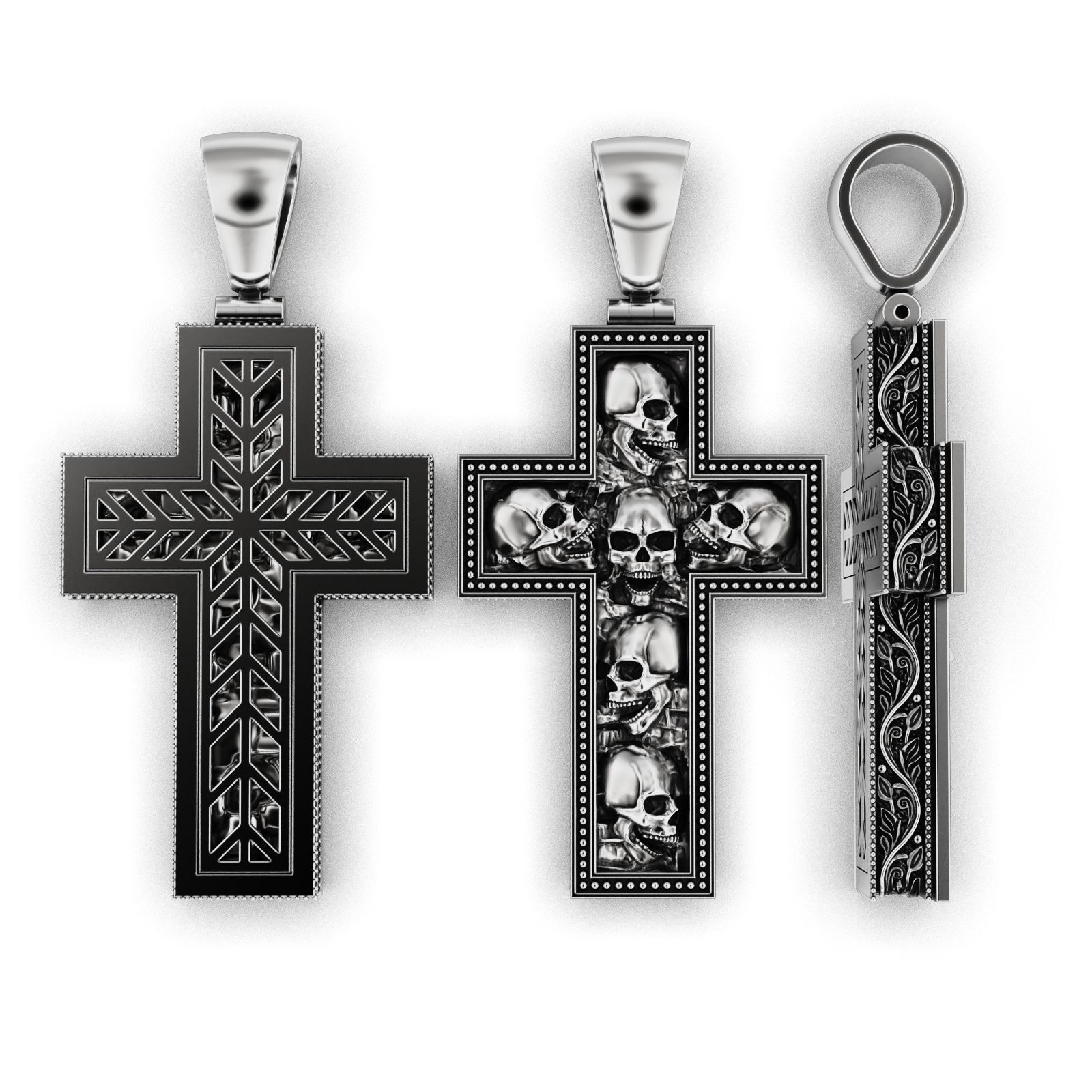 Cross with skulls and patterns 3D print model_1