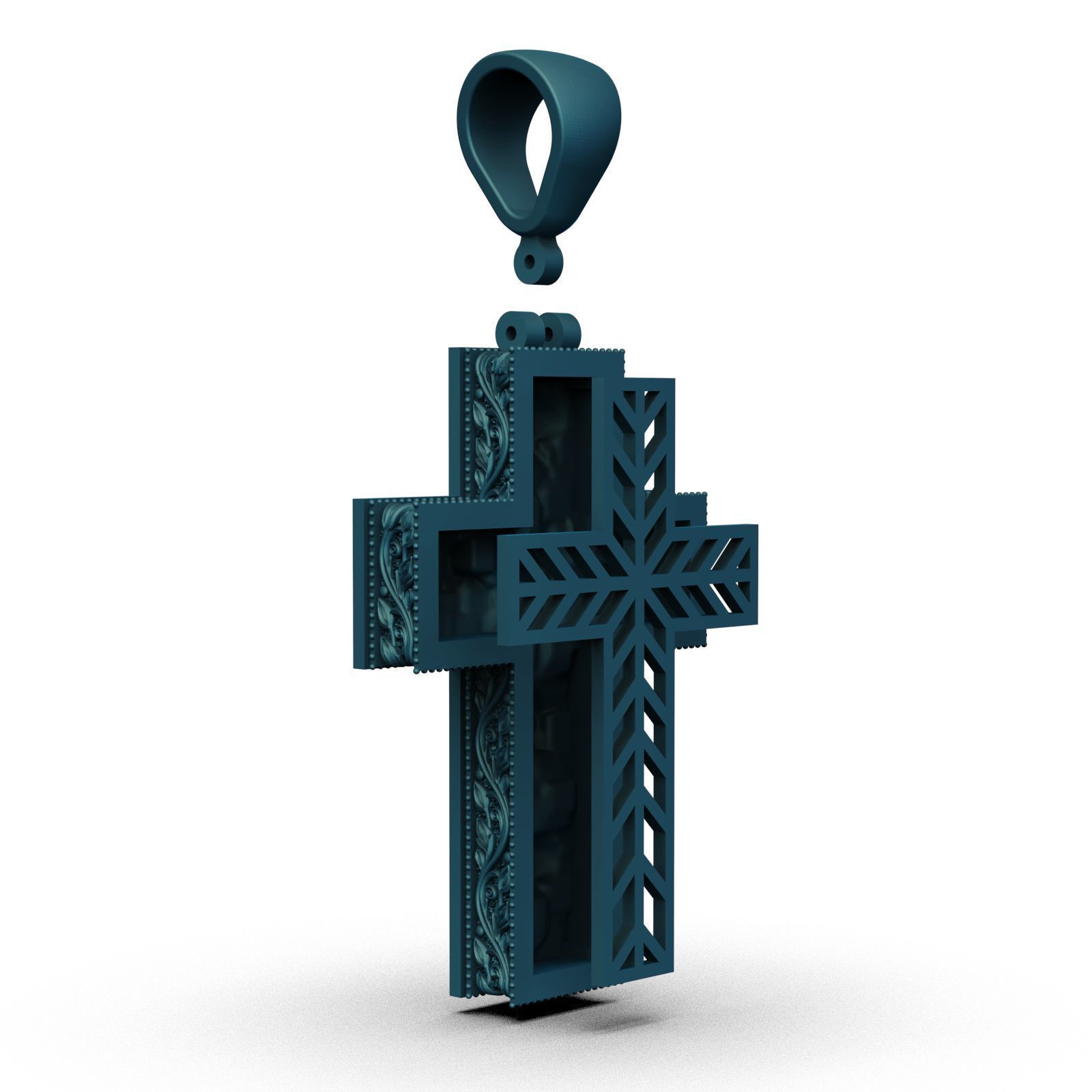 Cross with skulls and patterns 3D print model_7