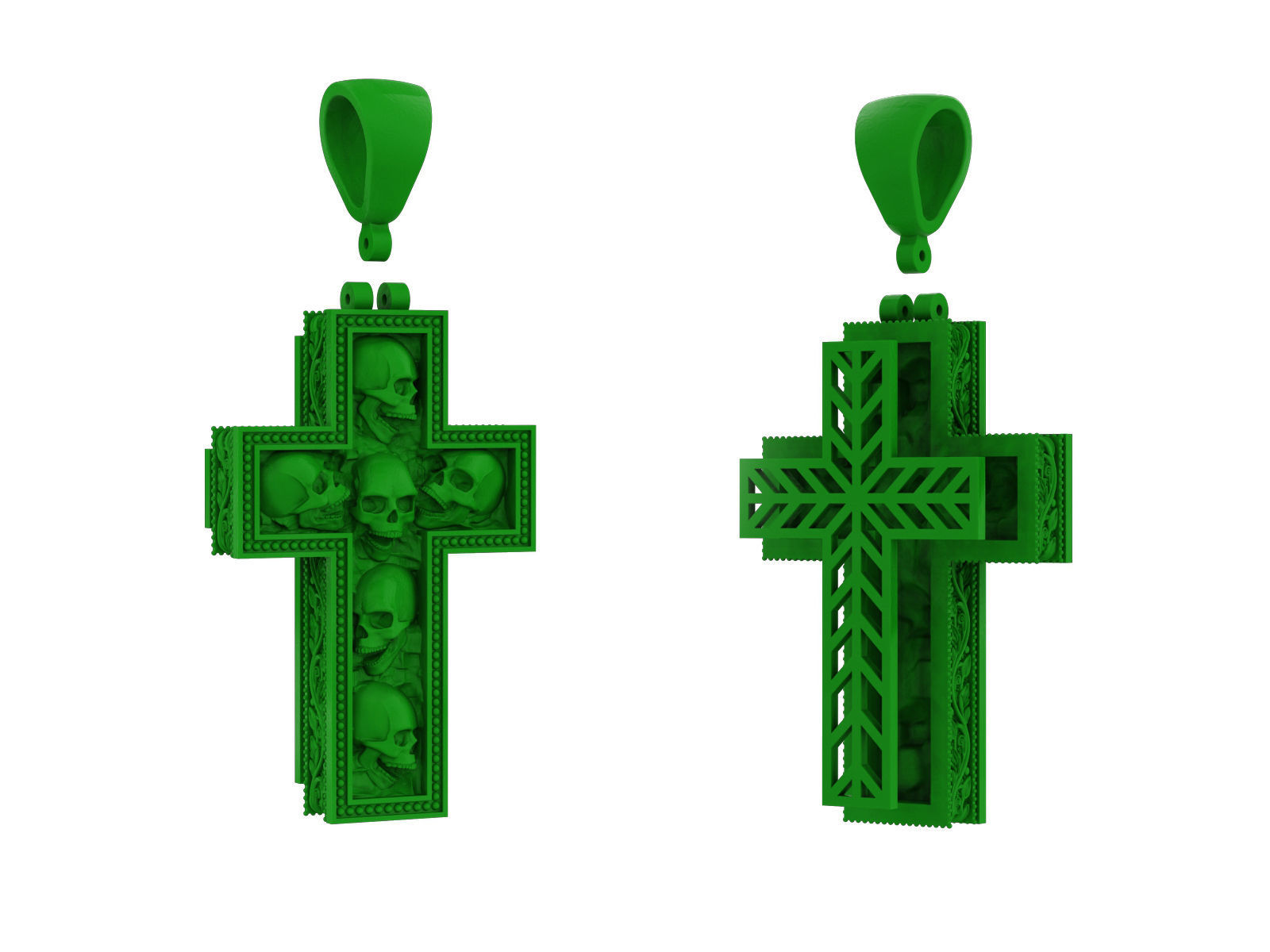 Cross with skulls and patterns 3D print model_16