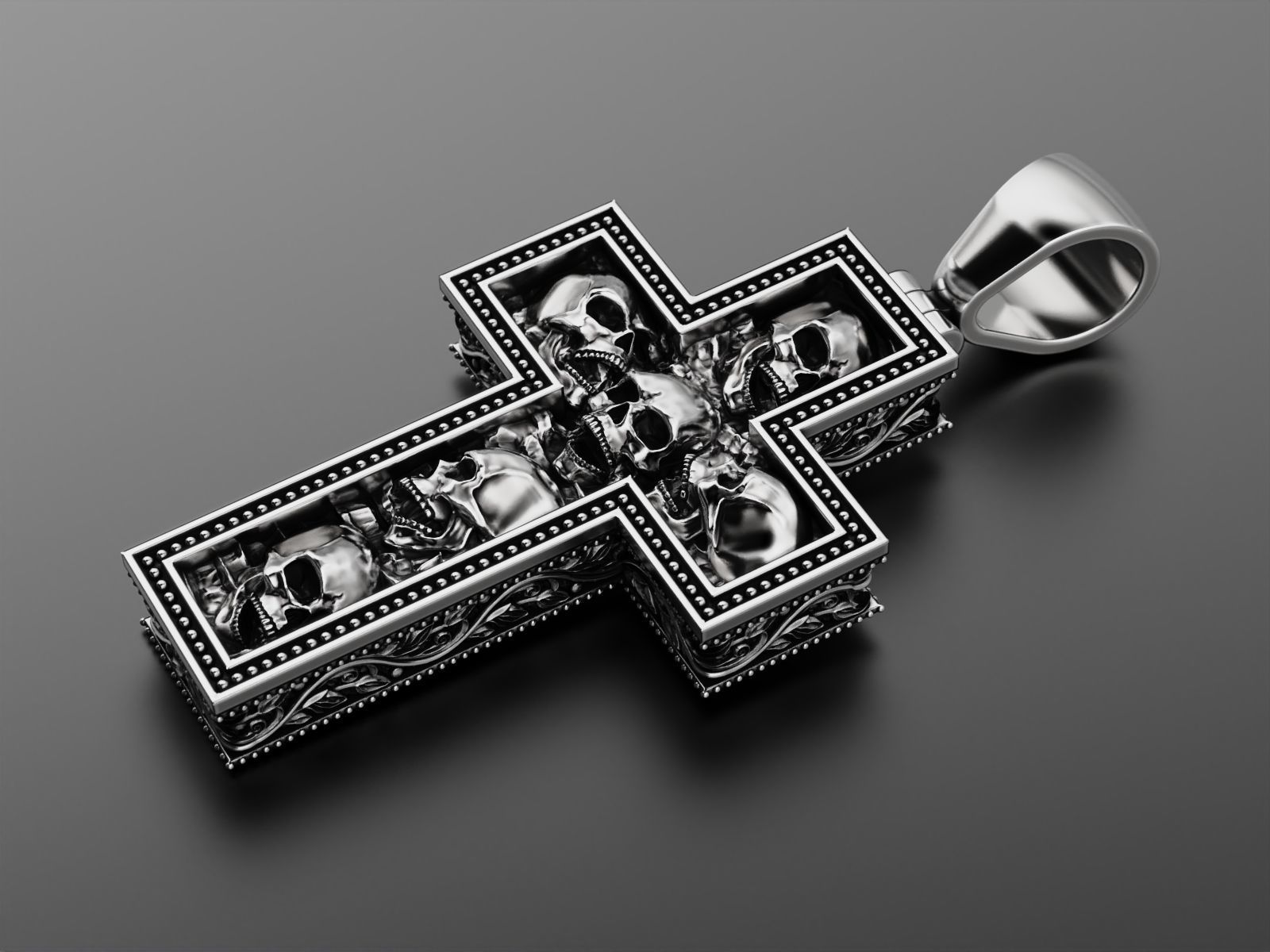 Cross with skulls and patterns 3D print model_12
